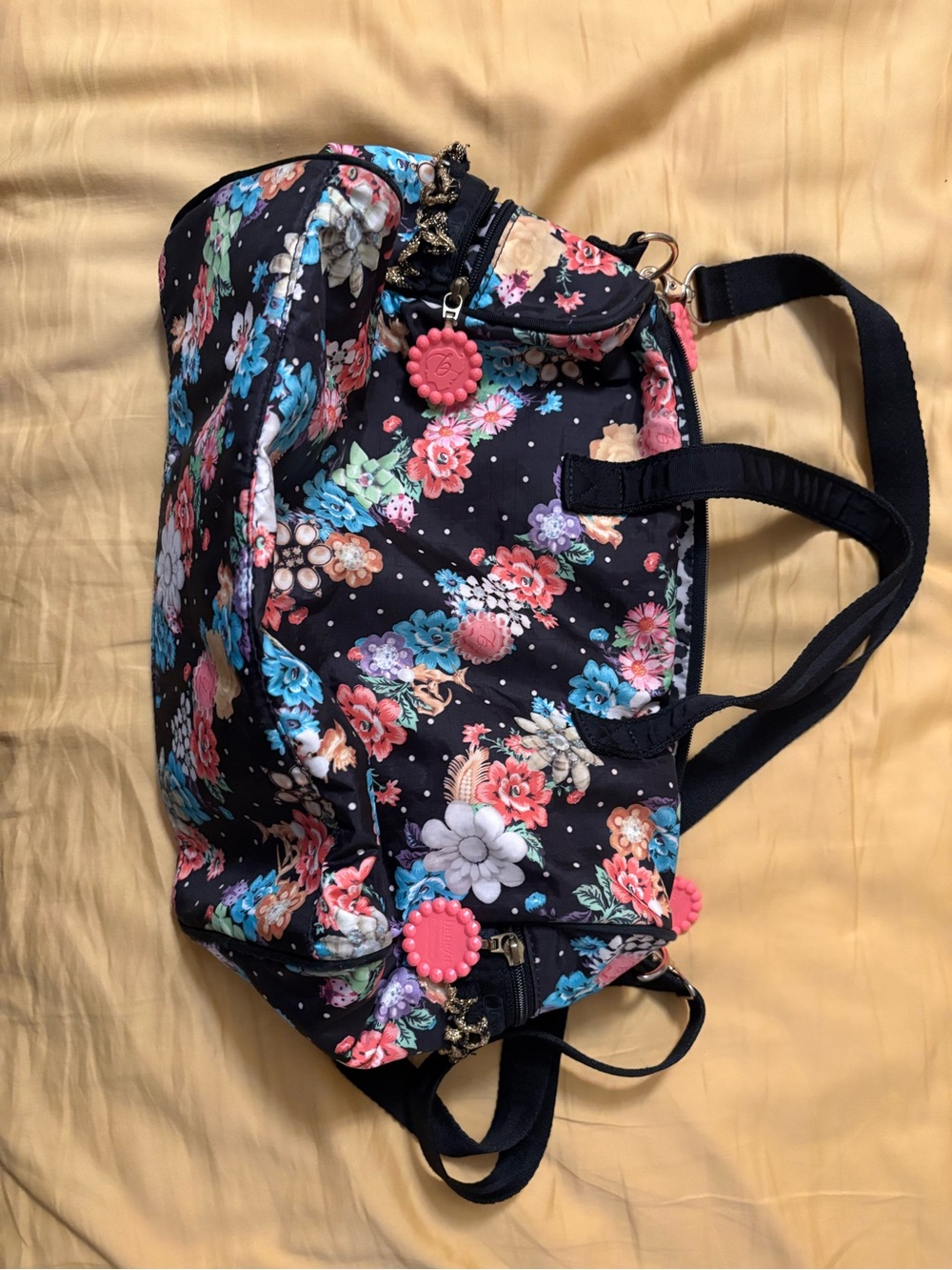 Floral satchel Tote Bag with black Base
